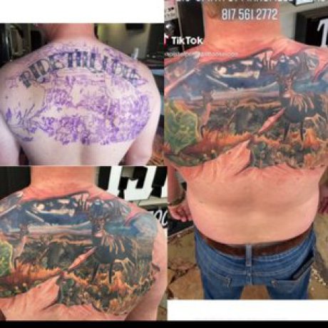 deer lodge tattoo cover up before and after on back