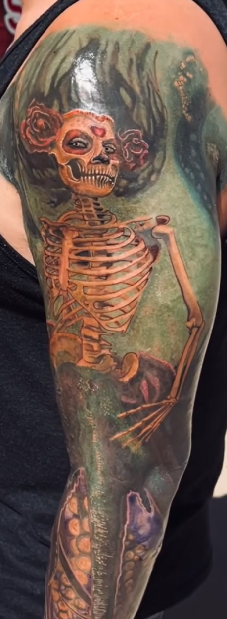 octopus sugar skull skeleton mermaid tattoo custom tattoo waxahachie tx