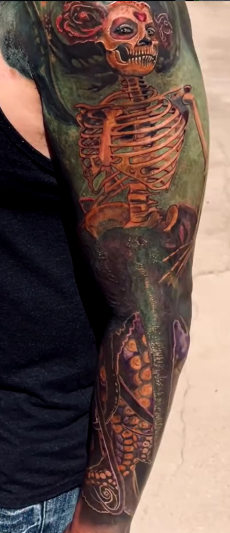 octopus sugar skull skeleton mermaid tattoo custom tattoo waxahachie tx